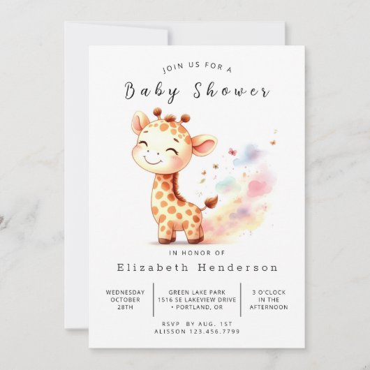 Enchanted Printable Giraffe Baby shower Kaart (Voorkant)