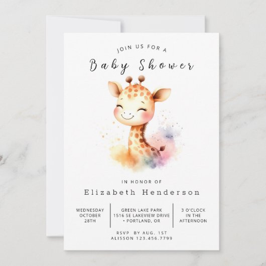 Enchanted Printable Giraffe Baby shower Kaart (Voorkant)