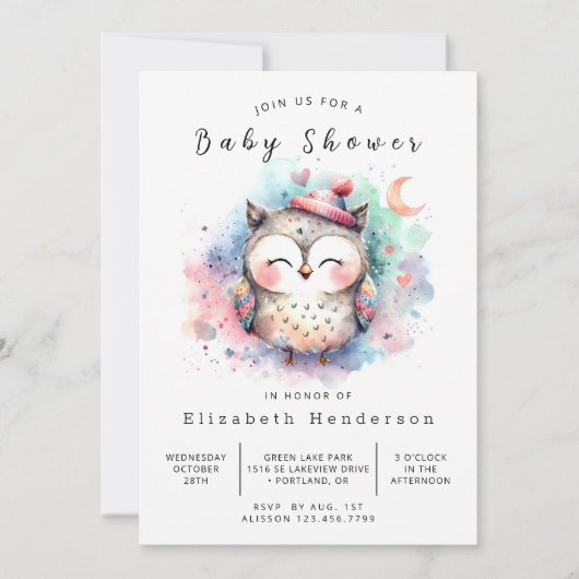 Enchanted Printable Owl Baby shower Kaart (Voorkant)