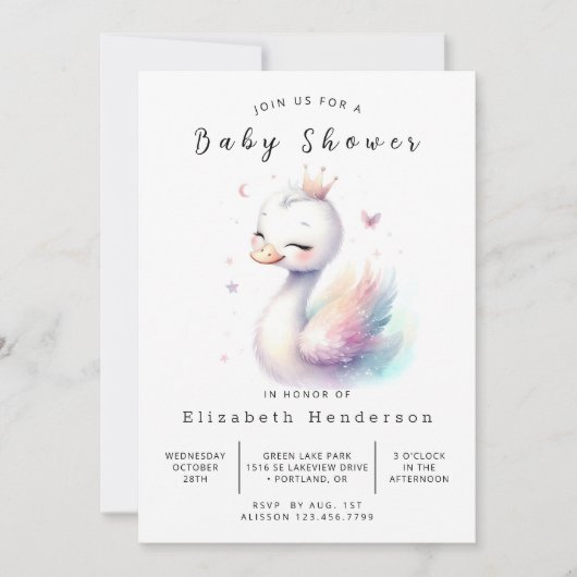 Enchanted Printable Swan Baby shower Kaart (Voorkant)