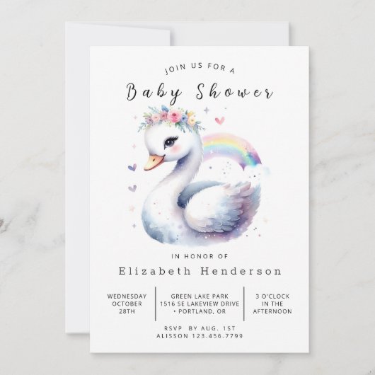 Enchanted Printable Swan Baby shower Kaart (Voorkant)