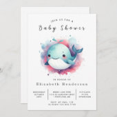 Enchanted Printable Whale Baby shower Kaart (Voorkant / Achterkant)