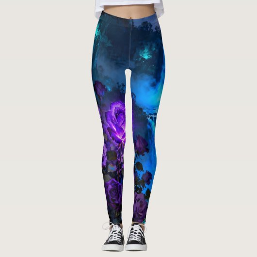 Enchanted Purple Rose Waterfall Leggings (Voorkant)