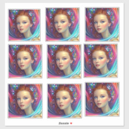 Enchanted Rainbow Hair Portrait Sticker