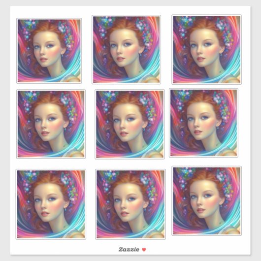 Enchanted Rainbow Hair Portrait Sticker (Vel)