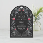 Enchanted Raven Red Black Roses Gothic Wedding Ach Kaart (Staand voorkant)