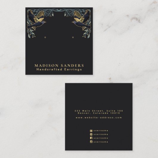 Enchanted Ravens Witchy Stud Earring Display Vierkante Visitekaartje (Voorkant / Achterkant)