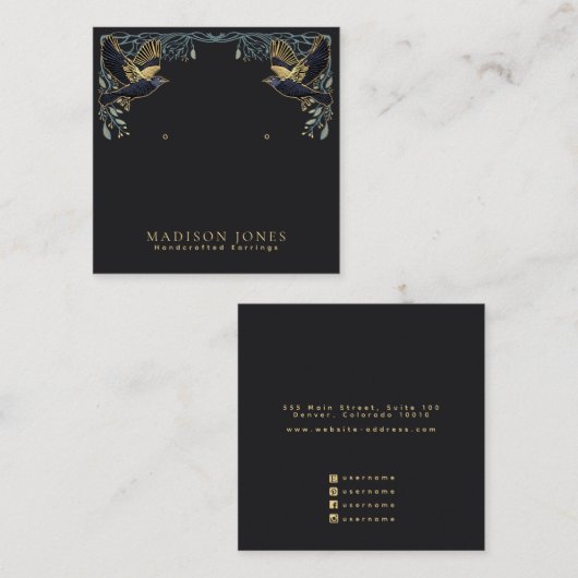 Enchanted Ravens Witchy Stud Earring Display Vierkante Visitekaartje (Voorkant / Achterkant)