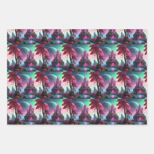 Enchanted Realm - Fantasy Castle en het Mystic Pla Inpakpapier Vel (Voorkant)