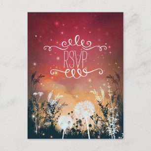 Enchanted Red Night Sky Stars & Foliage RSVP-kaart Uitnodiging Briefkaart