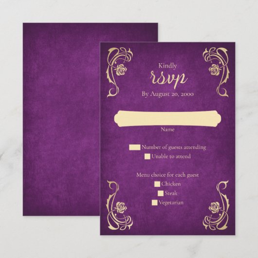 Enchanted Roos Castle Wedding RSVP Kaart (Voorkant / Achterkant)