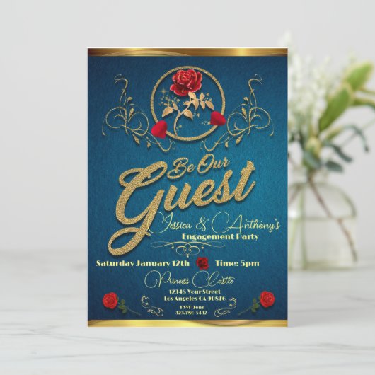 Enchanted Roos Verloving Invitation Kaart (Staand voorkant)