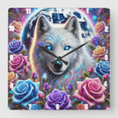 Enchanted Roos Wolf Vierkante Klok (Voorkant)
