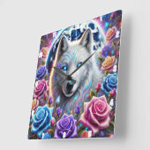 Enchanted Roos Wolf Vierkante Klok (Hoek)