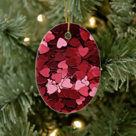 Enchanted Ruby Bliss Heart Confetti Pattern Keramisch Ornament