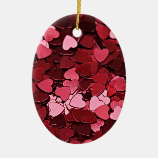 Enchanted Ruby Bliss Heart Confetti Pattern Keramisch Ornament (Voorkant)
