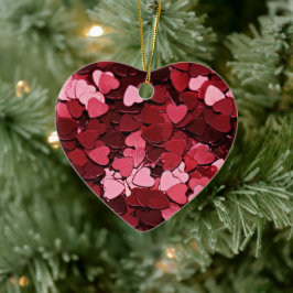 Enchanted Ruby Bliss Heart Confetti Pattern Keramisch Ornament