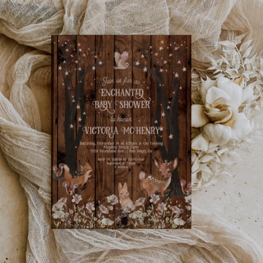 Enchanted Rustic Woodland Baby shower Kaart