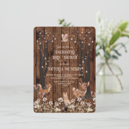 Enchanted Rustic Woodland Baby shower Kaart (Staand voorkant)