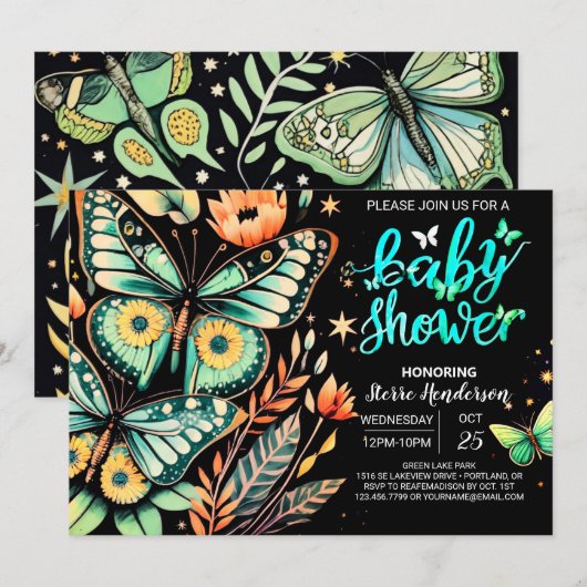 Enchanted Sage Flutter Baby shower Kaart (Voorkant / Achterkant)