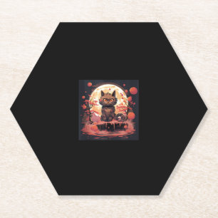 Enchanted Sakura_ Black Cat, Great Wave en Pumpk Kartonnen Onderzetters