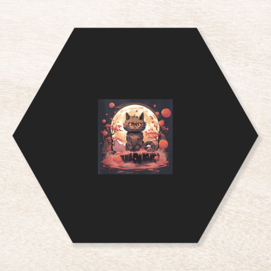 Enchanted Sakura_ Black Cat, Great Wave en Pumpk Kartonnen Onderzetters (Voorkant)