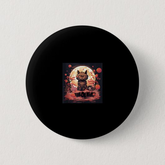 Enchanted Sakura_ Black Cat, Great Wave en Pumpk Ronde Button 5,7 Cm (Voorkant)