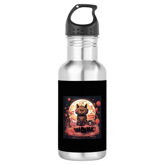 Enchanted Sakura_ Black Cat, Great Wave en Pumpk Waterfles (Voorkant)