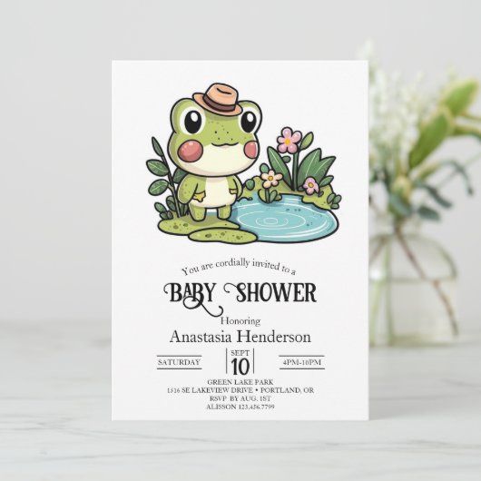 Enchanted Schattige Frog Baby shower Kaart (Staand voorkant)