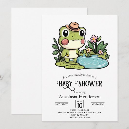 Enchanted Schattige Frog Baby shower Kaart (Voorkant / Achterkant)