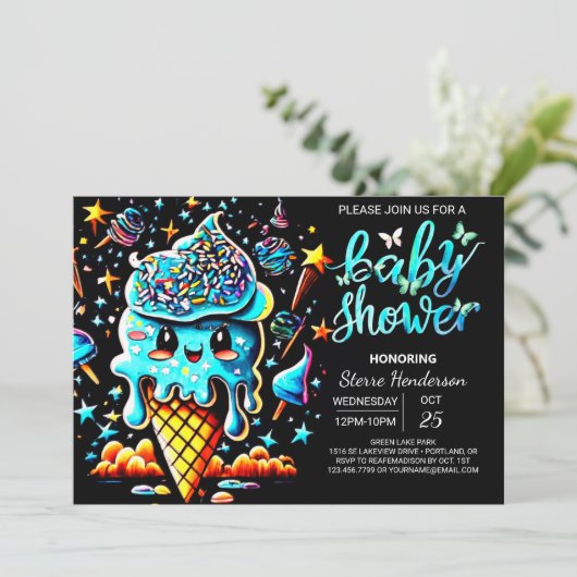 Enchanted Scoop Ice Cream Boy Baby shower Kaart (Staand voorkant)