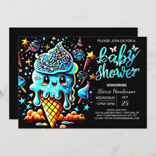 Enchanted Scoop Ice Cream Boy Baby shower Kaart (Voorkant / Achterkant)