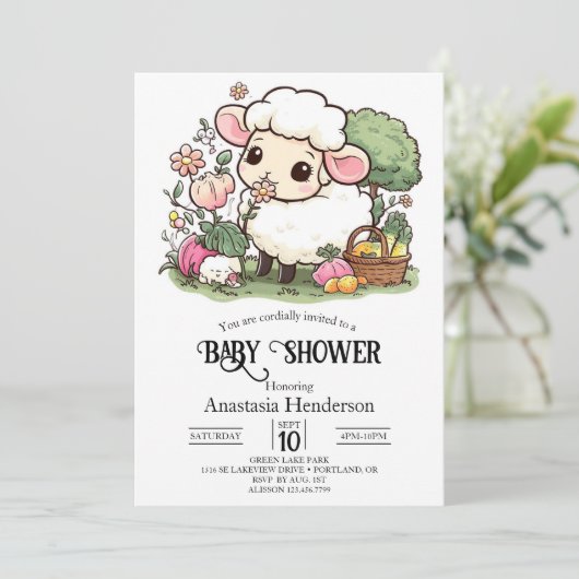 Enchanted  Sheep Baby shower Kaart (Staand voorkant)