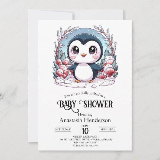 Enchanted Simple Penguin Baby shower Kaart (Voorkant)