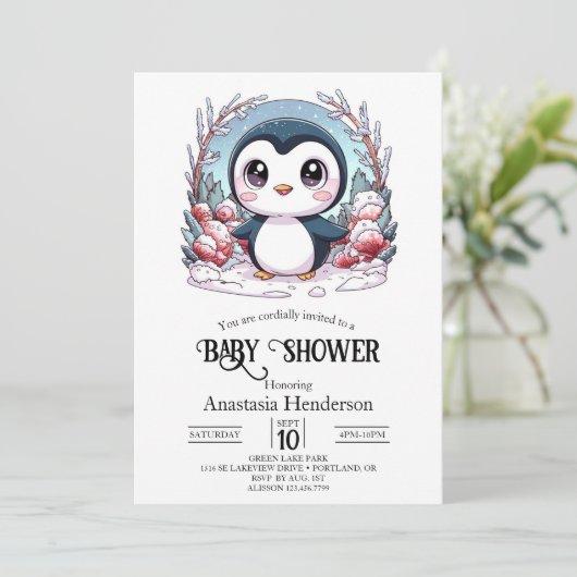 Enchanted Simple Penguin Baby shower Kaart (Staand voorkant)