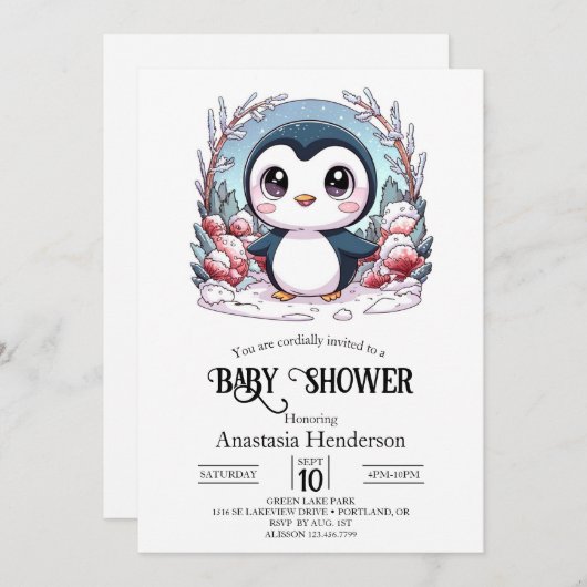 Enchanted Simple Penguin Baby shower Kaart (Voorkant / Achterkant)
