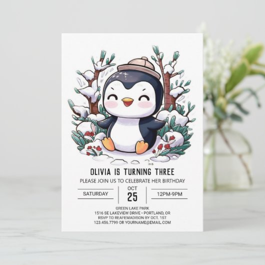 Enchanted Simple Penguin digitale verjaardag Kaart (Staand voorkant)