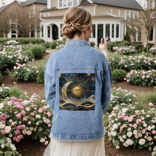 Enchanted Skies Whimsical Celestial Denim Jacket (Huwelijk Achterkant)