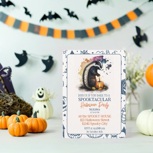 Enchanted Skunk Waterverf Halloween Party Kaart