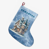 Enchanted Snowy Castle Personalized Stocking Grote Kerstsok (Voorkant (Hangend))