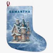 Enchanted Snowy Castle Personalized Stocking Grote Kerstsok (Voorkant)