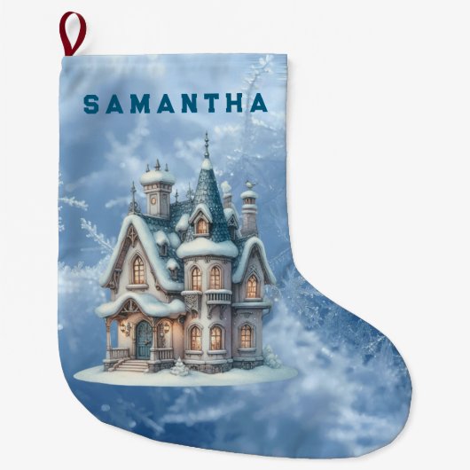 Enchanted Snowy Castle Personalized Stocking Grote Kerstsok (Voorkant)