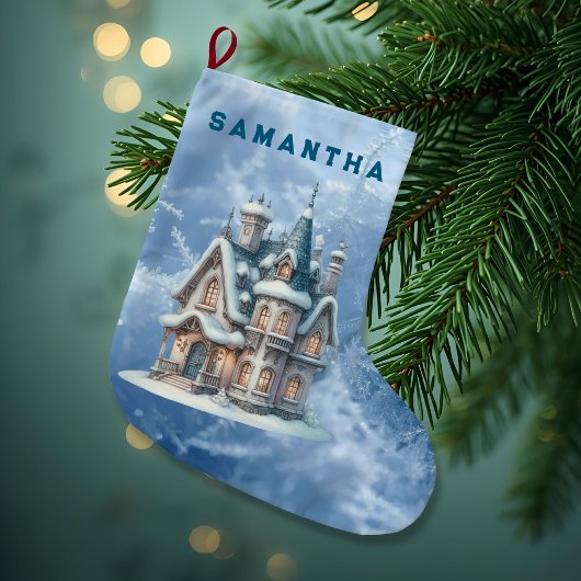 Enchanted Snowy Castle Personalized Stocking Grote Kerstsok