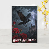 Enchanted Spooky Gothic Castle Raven Birthday Kaart (Gele Bloem)