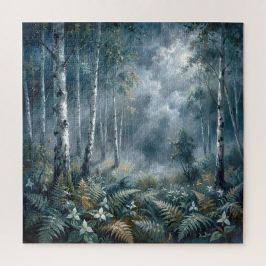 Enchanted Spring Birch Forest in Moonlight Legpuzzel (Verticaal)