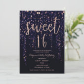 Enchanted Star Lights Paarse en gouden Sweet 16 Pa Kaart (Staand voorkant)
