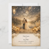 Enchanted Starry Night Lake blue & gold Wedding Kaart (Voorkant)