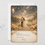 enchanted Starry Night Lake Blue & Gold Wedding Kaart (Achterkant)