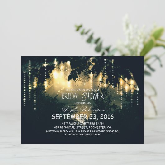 Enchanted string licht bomen vrijgezellenfeest kaart (Staand voorkant)