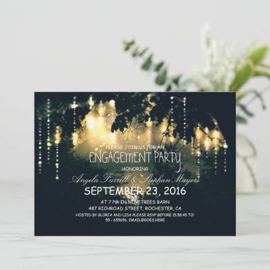 Enchanted String Lights Trees verlovingsfeest Kaart (Staand voorkant)